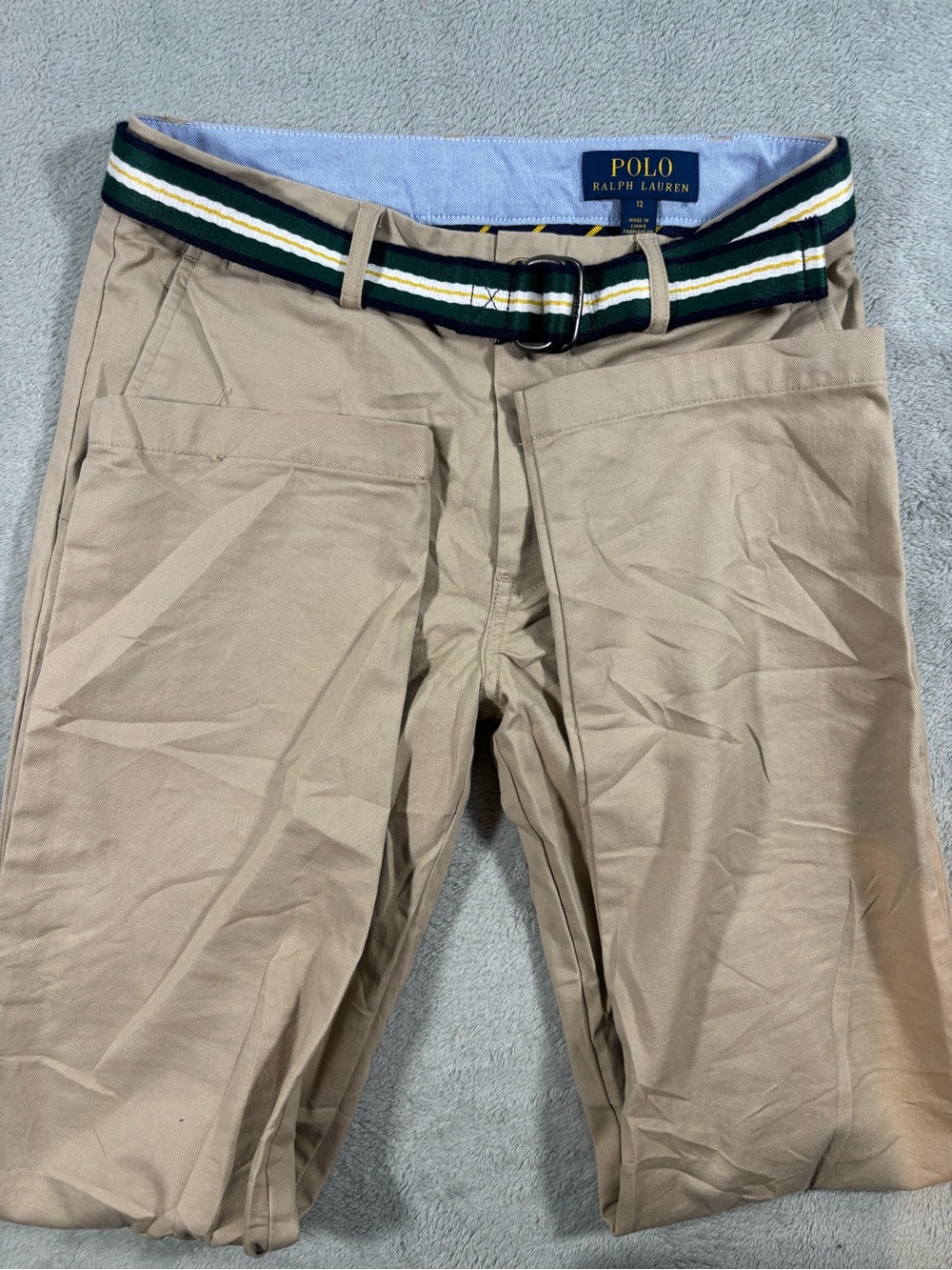 Polo Ralph Lauren Kids Belted Stretch Chino Trousers Beige Size 12